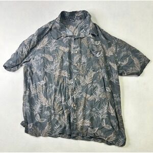 NorthCrest Mens XXL Rayon Tropical Leaf Print Short Sleeve Button Up Camp Shirt